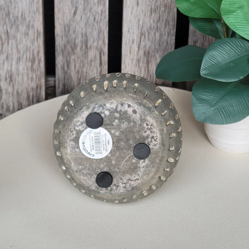 Creative Co-Op Gray and Cream TERRACOTTA  Textured Teardrop Bud Vase